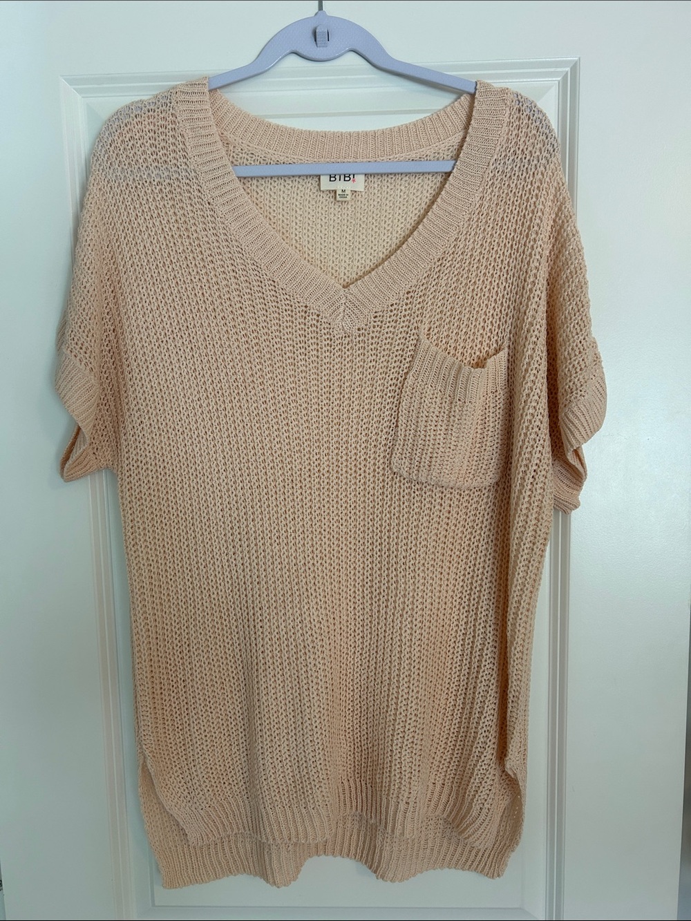 BiBi Blush Open-Knit V-Neck Sweater